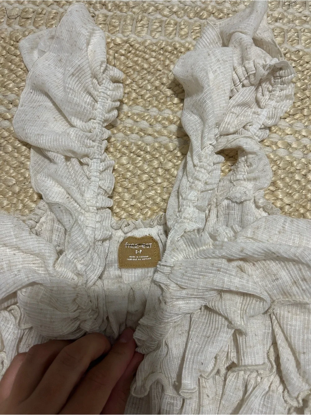 Free People Cream Ruffle Crop Tank